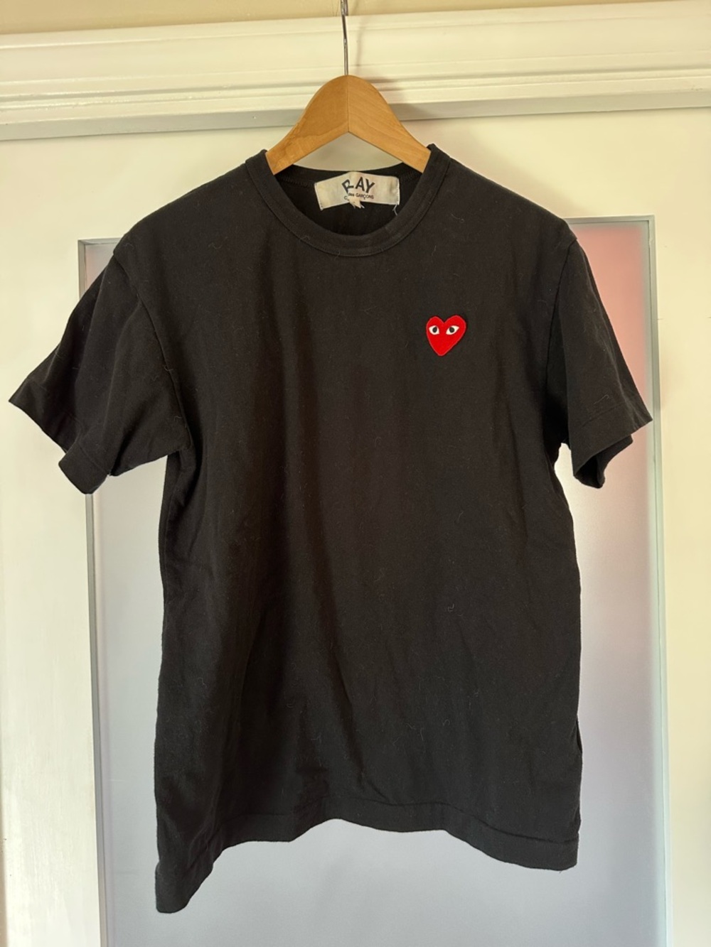 Comme des Garcons Black Tee with Red Heart Patch